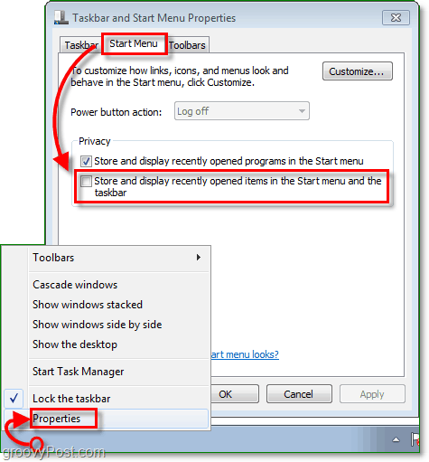 Ako zakázať a vymazať históriu skokov v systéme Windows 7