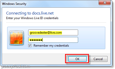 zadajte svoje používateľské meno a heslo pre svoj účet v systéme Windows Live Office 2010