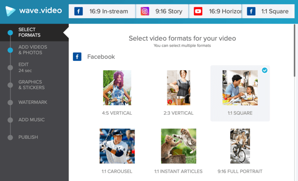 Rozvíjajte sociálnu video stratégiu, tvorte video pomocou možností šablón Wave.video, facebooku.