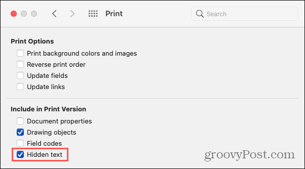 Tlačte skrytý text v programe Word na počítači Mac