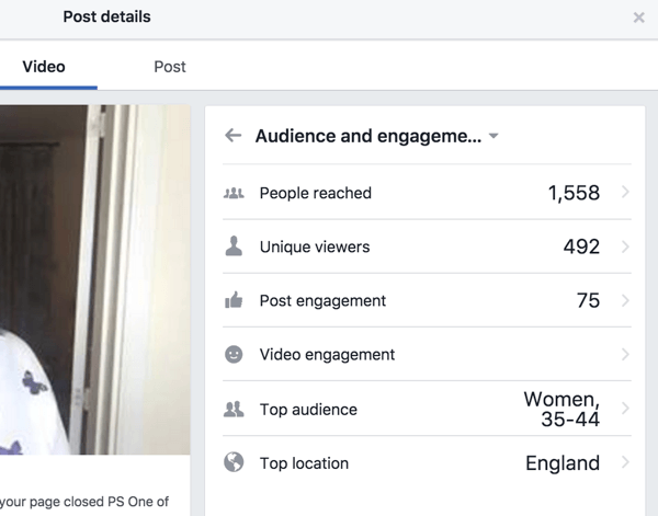 Facebook zobrazuje samostatné štatistiky zapojenia pre príspevok a video.