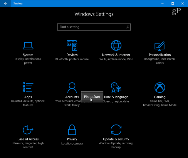 Kategórie nastavení systému Windows 10