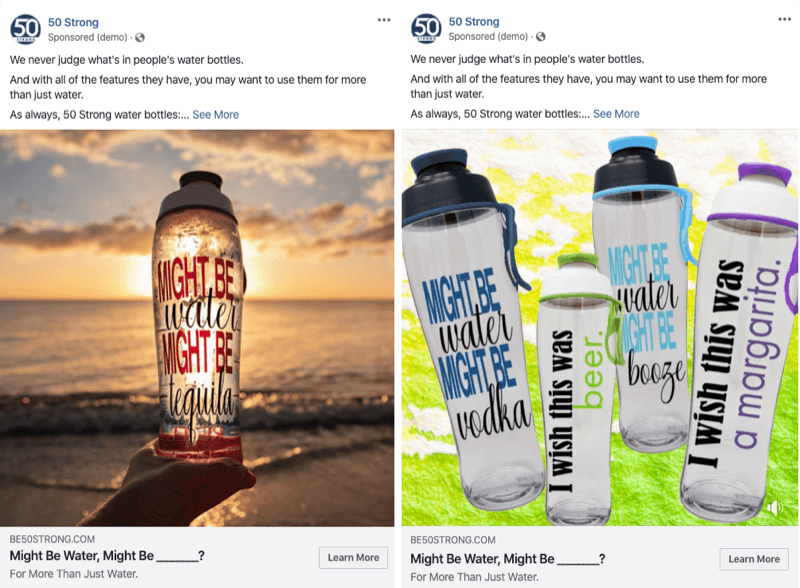 dve reklamy na Facebooku s rôznymi obrázkami na testovanie s experimentmi na Facebooku
