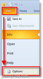 v programe Outlook 2010 otvorte možnosti pomocou pásky súborov