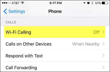 Volanie cez WiFi v ponuke nastavení iPhone