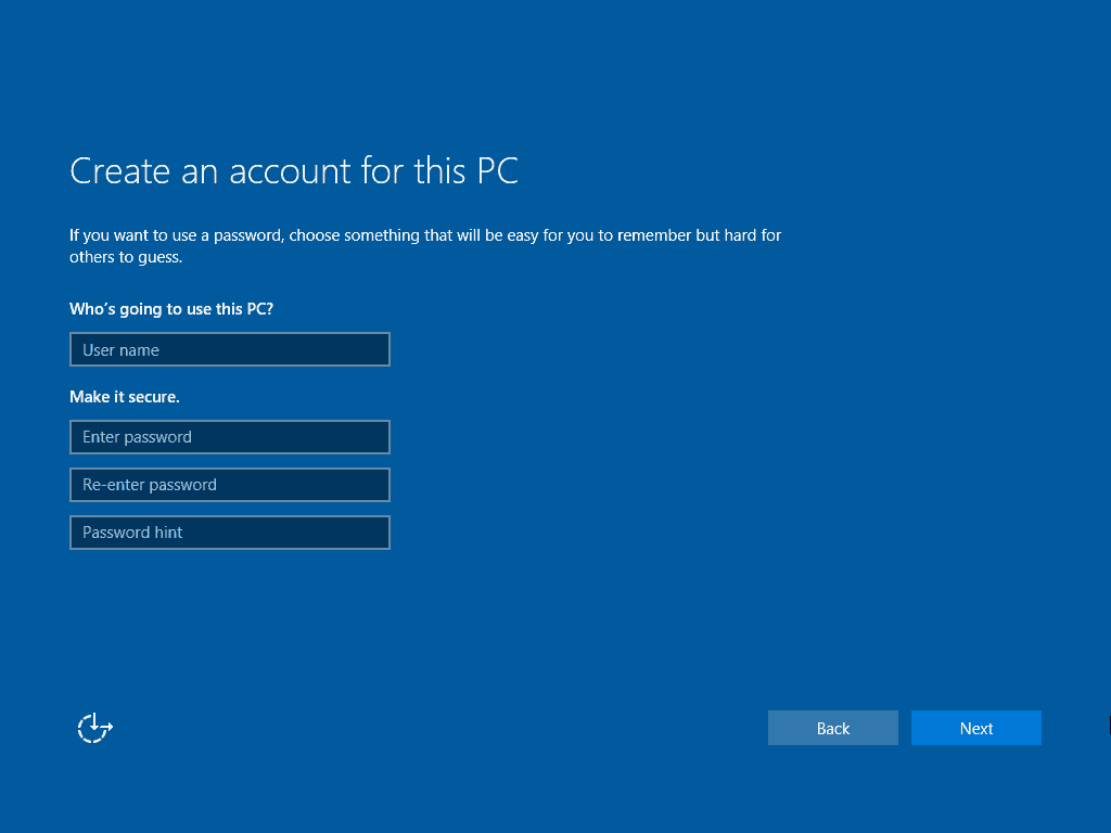 15 Obrazovka nového účtu Windows 10 Čistá inštalácia