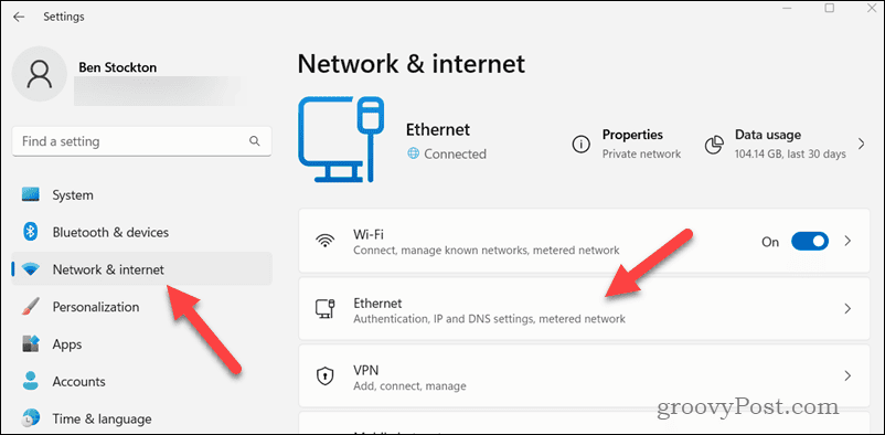 Otvorte nastavenia siete v systéme Windows 11