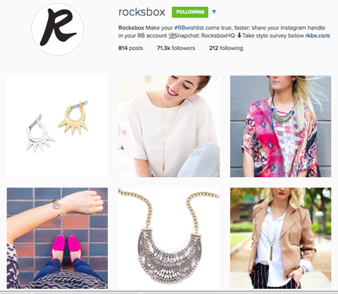 rocksbox instagramový profil