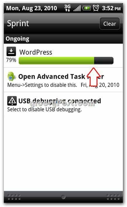 Wordpress na obrazovke inštalácie systému Android
