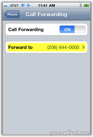 Snímka obrazovky s možnosťou presmerovania hovorov na iphone