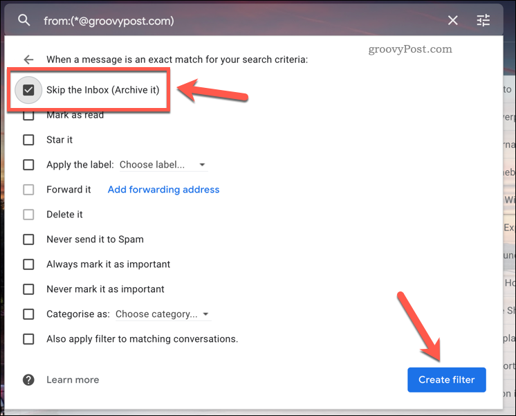 Preskočenie pravidla filtra Gmailu
