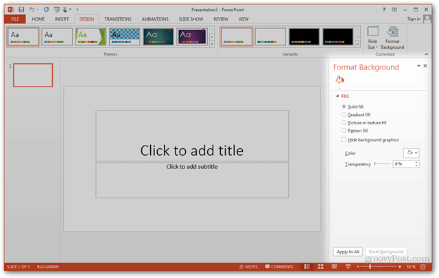 Vytvorenie šablóny balíka Office 2013 Prispôsobenie dizajnu POTX Prispôsobenie snímok Prezentácia Výučba Ako formátovať podokno pozadia