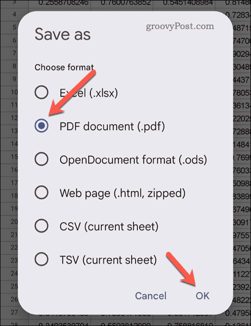 Export vo formáte PDF v Tabuľkách Google