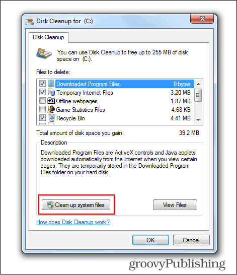 Windows 7 aktualizáciu odstrániť staré súbory disk čistenie tlačidlo