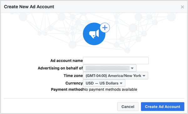 Keď budete požiadaní, aby ste pomenovali svoj nový reklamný účet na Facebooku, použite svoje obchodné meno.