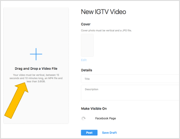 Ťahaním a pustením súboru nahráte video IGTV na plochu.