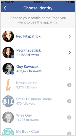 Aplikácia Facebook Creator si vyberá identitu