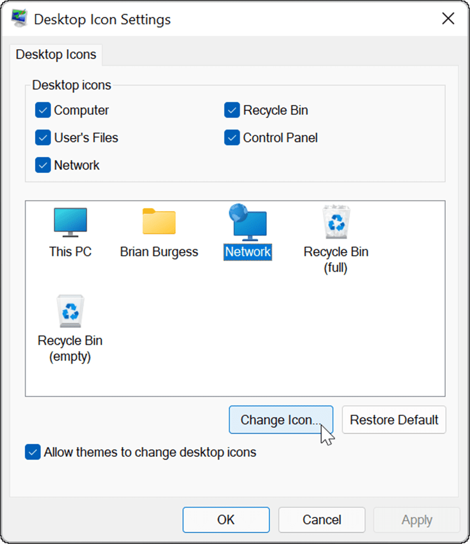 získať staré ikony pracovnej plochy späť do systému Windows 11