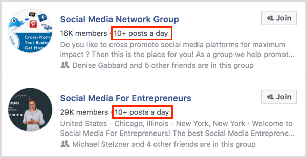 príklady počtu príspevkov za deň pre skupinu Facebook