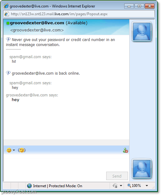 Windows Messenger v prehliadači vyzerá rovnako ako klient Windows Messenger