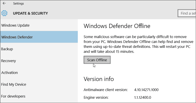 Program Windows 10 Defender povolí skenovanie malwaru v režime offline