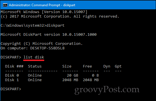 Príkazový riadok DiskPart Windows 10