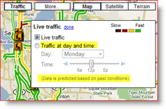Živá premávka v Mapách Google v nastaveniach dňa a času