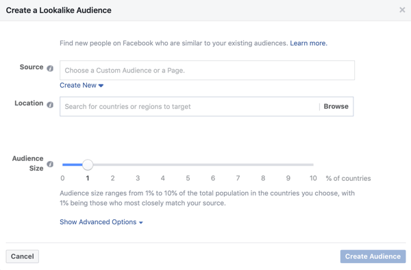 Nastavenie, ak sa pre reklamnú kampaň s potenciálnymi zákazníkmi na Facebooku používa podobné publikum.