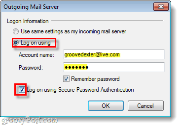 Windows Live Mail odchádzajúci server