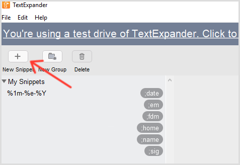 TextExpander pridať úryvok