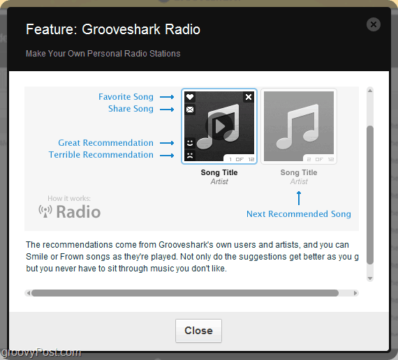 použite odporúčací motor Grooveshark prostredníctvom rádia Grooveshark