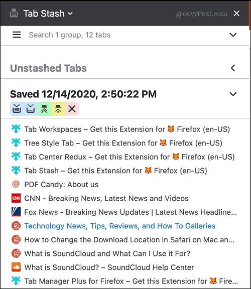 Rozšírenie Tab Stash pre Firefox