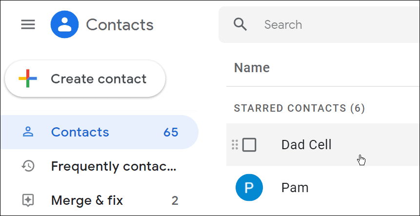 Stránka kontaktov služby Gmail