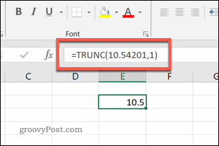 Funkcia TRUNC v Exceli na jedno desatinné miesto