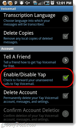 zakážte yap z hlasovej schránky Android
