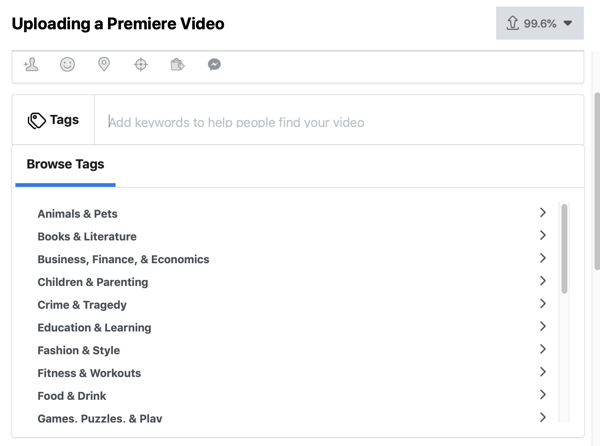 Ako nastaviť Facebook Premiere, krok 4, videoznačky