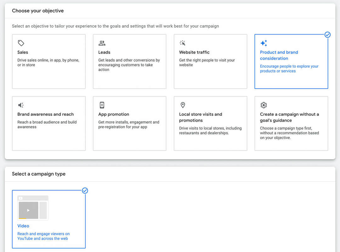 ako-spustiť-nové-video-aciton-kampaň-pomocou-youtube-shorts-ads-google-create-choose-campaign-objective-product-and-brand-accounting-videos-example-1