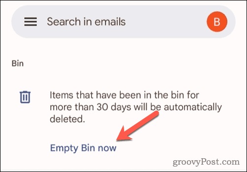 Možnosť vyprázdniť kôš v Gmaile na mobile