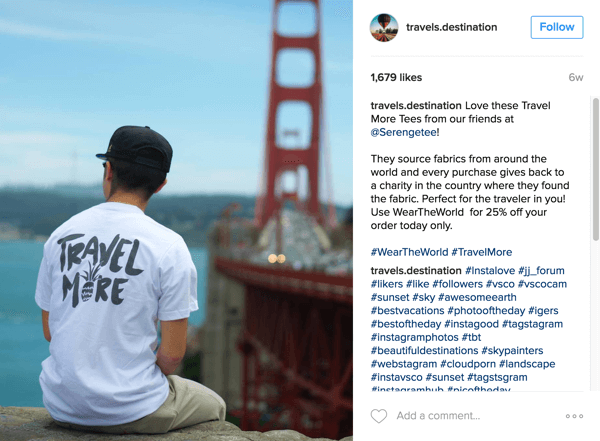 Travels Destination obsahuje produkty Serengetee a informuje sledovateľov o príčine na Instagrame.