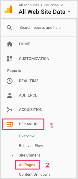 Prejdite v službe Google Analytics na položku Správanie a potom na Všetky stránky.