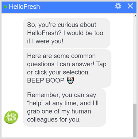 Robot HelloFresh Messenger vysvetľuje, ako sa rozprávať s človekom.