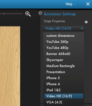 Kliknutím na ponuku Nastavenia animácie Moovly zobrazíte možnosti optimalizácie videoplatformy.