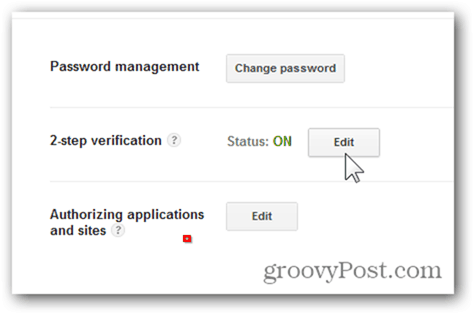 google jednorazové heslá - kliknite na tlačidlo Upraviť