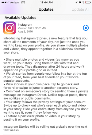 aktualizácia príbehov aplikácií instagram