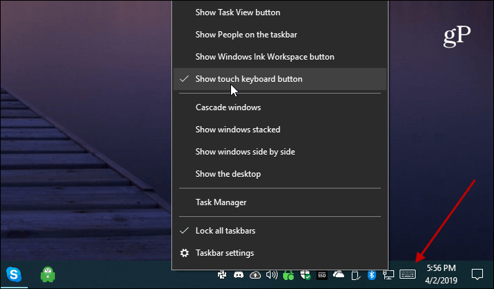 Windows 10 Zobraziť tlačidlo dotykovej klávesnice