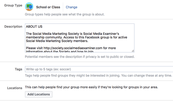 Poskytnite ďalšie podrobnosti o svojej skupine na Facebooku, aby ju ľudia ľahšie našli.