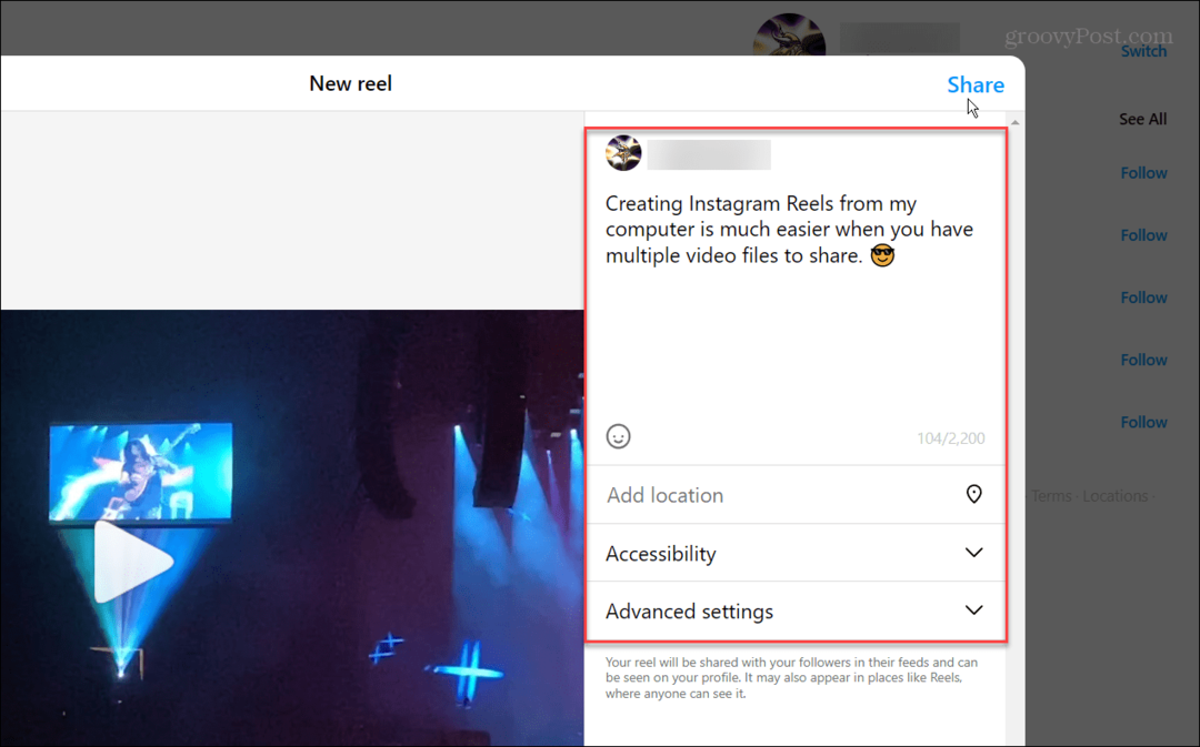 Snímka obrazovky tlačidla zdieľania na Instagrame