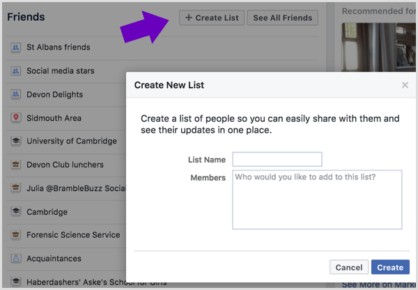Zadajte názov svojho zoznamu priateľov na Facebooku a vyberte, ktorých priateľov chcete pridať.