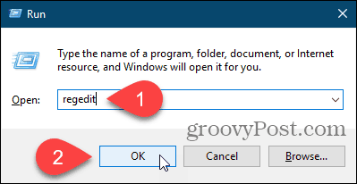 Otvorte Editor databázy Registry pomocou dialógového okna Spustiť v systéme Windows