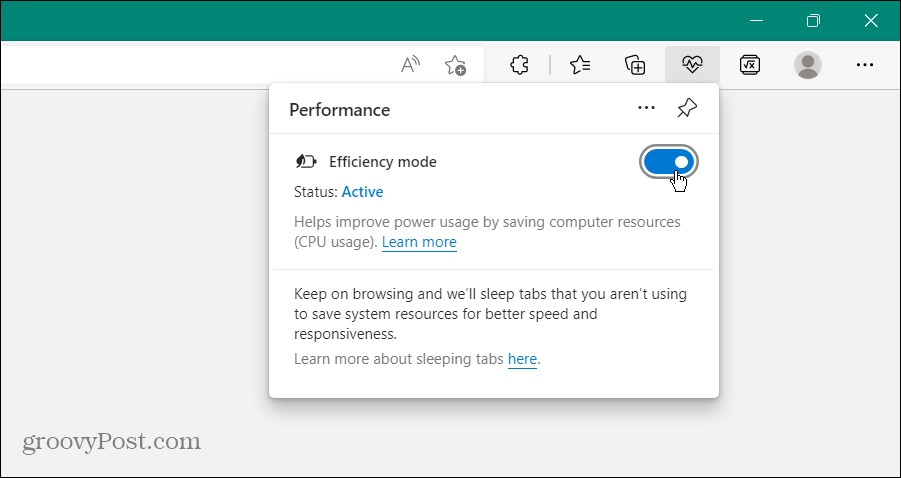 Povoľte režim účinnosti v prehliadači Microsoft Edge